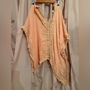 Forever 21 peach crochet lace poncho top cover up tunic L large